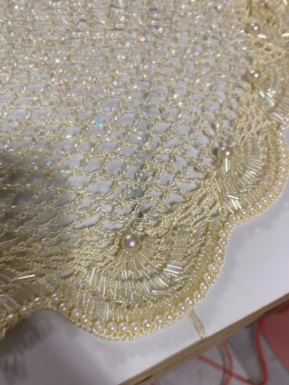 Elegant Beaded Cream Evening Shawl / Formal Wrap - Picture 5 of 6